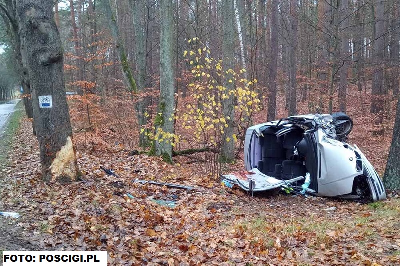 Poważny wypadek na trasie Przyłęg-Górki Noteckie. BMW uderzyło w drzewo...