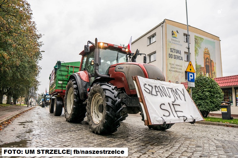 Rolnicy protestują na ulicach Strzelec Kraj - tworzą się korki...