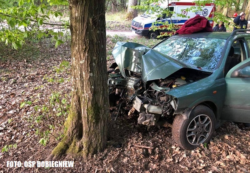Wypadek w m.Ługi koło Dobiegniewa. Samochód uderzył w drzewo...