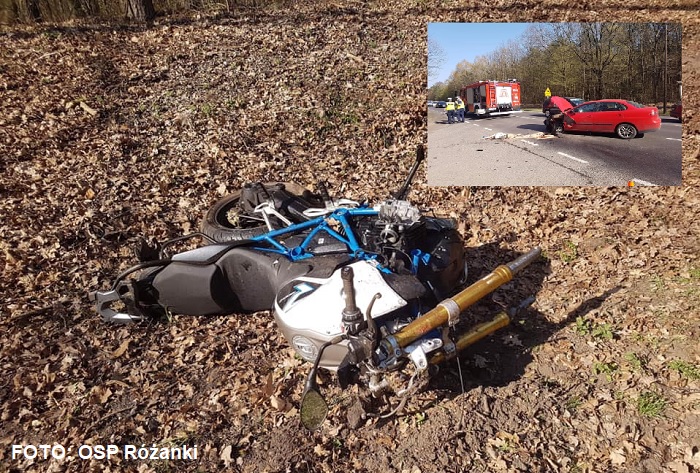 Poważny wypadek na DK 22 pomiędzy Różankami a Zdroiskiem. Seat potrącił motocyklistę [FOTO]